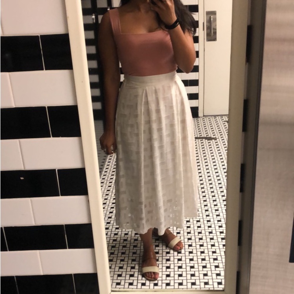 Pinky Otto cream textured midi skirt